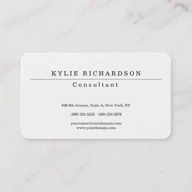 Modern Stylish Classic White Professional  Business Card (Front)