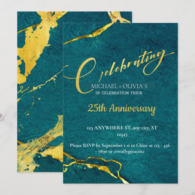 modern stylish classy golden wedding anniversary invitation (Front/Back)
