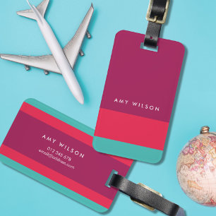 Modern Stylish Colour Block Turquoise Pink Purple Luggage Tag