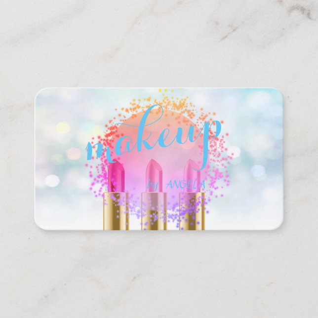 Modern Stylish Colourful Bokeh ,Lipsticks Business Card (Front)