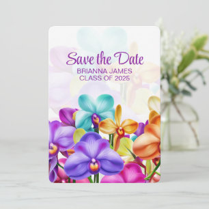 Modern Stylish Colourful Orchids Graduation  Save The Date