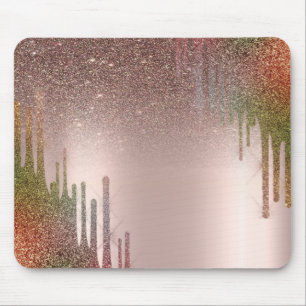 Modern Stylish Cool Glitter Drips Rose Gold Mouse Pad