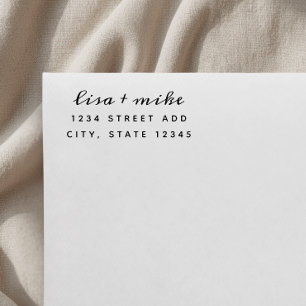 Modern Stylish Couple Names Wedding Address Rubber Stamp