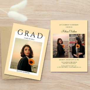 Modern Stylish Cream Photo Script Graduation Party Invitation