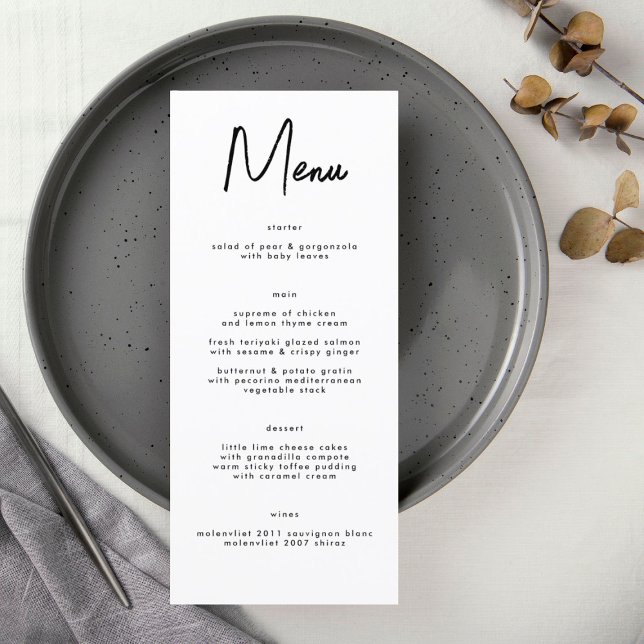 Modern Stylish Custom Black White Wedding Menu (Creator Uploaded)