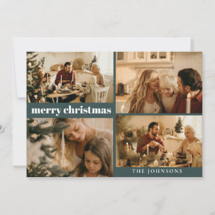 Modern Stylish Custom Photo Christmas Dark Green Holiday Card