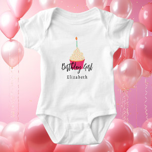 Modern Stylish Cute Baby Girl 1st Birthday  Bodysuit