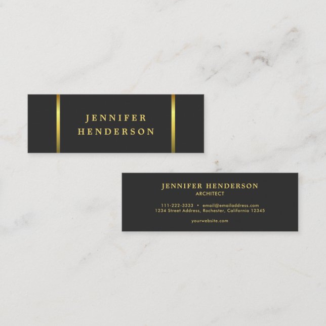 Modern stylish dark grey gold professional mini business card (Front/Back)