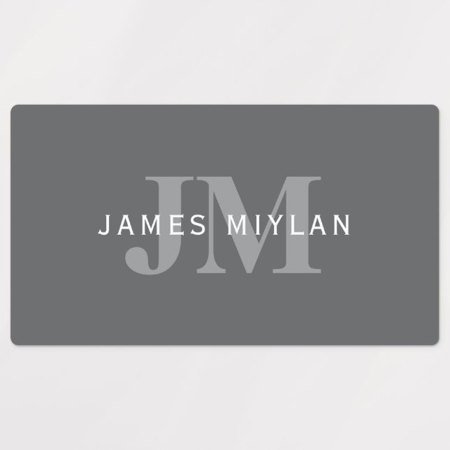 Modern Stylish Dark Grey Monogram & Name (Design 1)