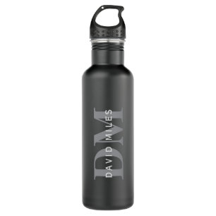 Modern Stylish Dark Grey Monogram & Name 710 Ml Water Bottle