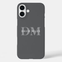 Modern Stylish Dark Grey Monogram & Name