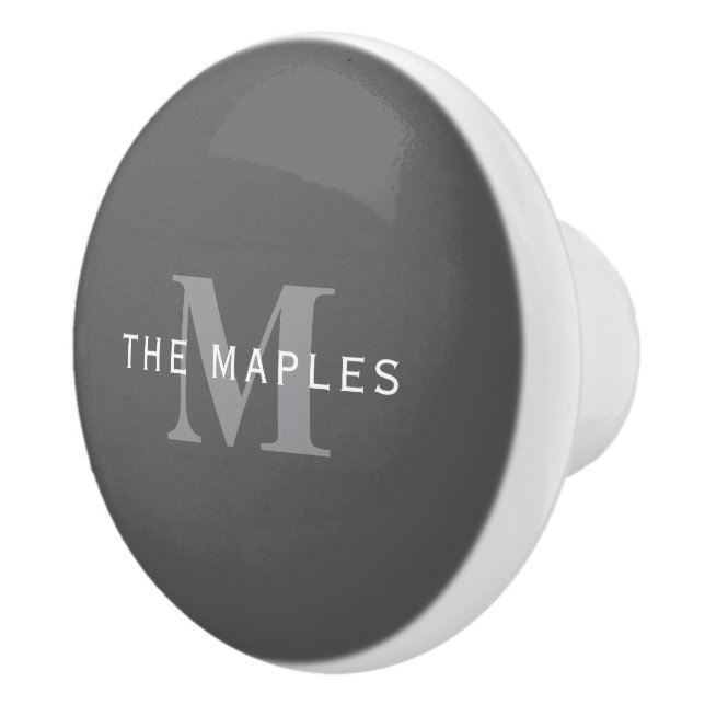 Modern Stylish Dark Grey Monogram & Name Ceramic Knob (Right)