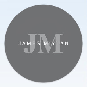 Modern Stylish Dark Grey Monogram & Name Classic Round Sticker