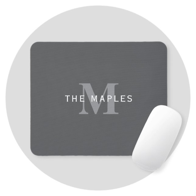 Modern Stylish Dark Grey Monogram & Name Mouse Pad (Creator Uploaded)