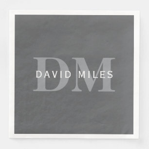 Modern Stylish Dark Grey Monogram & Name Napkin