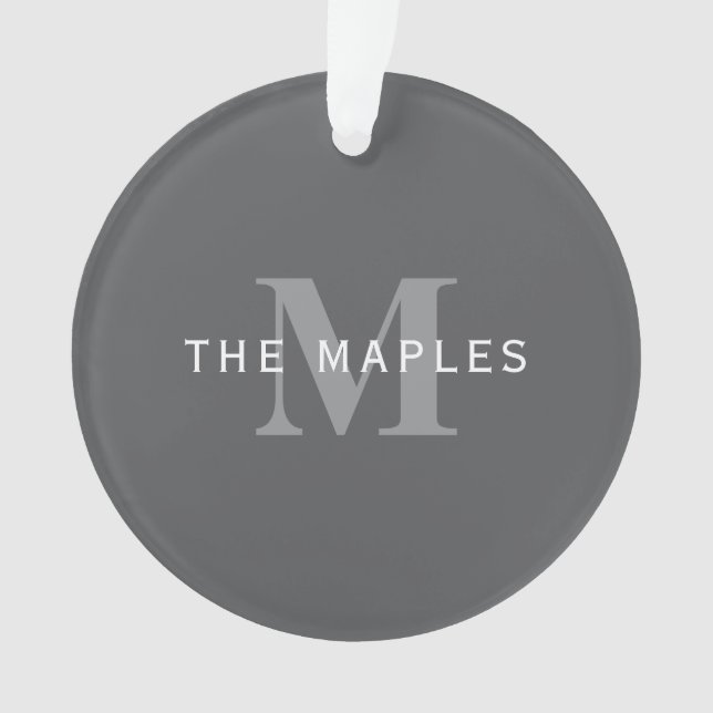 Modern Stylish Dark Grey Monogram & Name Ornament (Front)