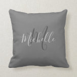 Modern stylish dark grey monogram name script cushion<br><div class="desc">Modern stylish dark grey monogram name script Throw Pillow
You can easily change the name and monogram to personalise it.</div>
