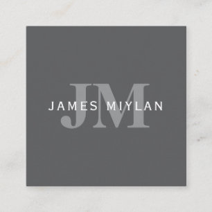 Modern Stylish Dark Grey Monogram & Name Square Business Card