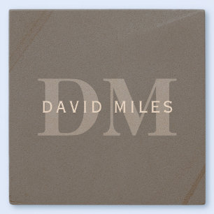 Modern Stylish Dark Grey Monogram & Name Stone Coaster