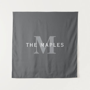Modern Stylish Dark Grey Monogram & Name Tapestry