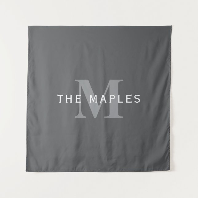 Modern Stylish Dark Grey Monogram & Name Tapestry (Front)