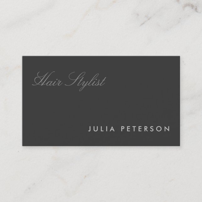 Modern Stylish Dark Grey Professional Stylist Business Card (Front)