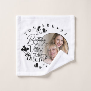 Modern Stylish Daughter Birthday Typography Photo Bath Towel Set