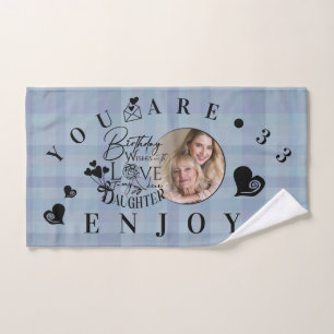 Modern Stylish Daughter Birthday Typography Photo Hand Towel