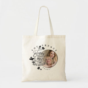Modern Stylish Daughter Birthday Typography Photo Tote Bag