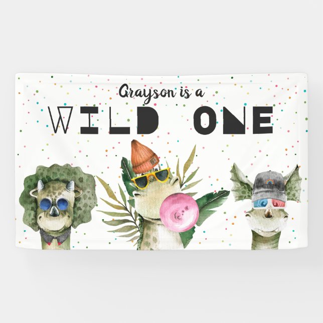 Modern Stylish Dinosaur Birthday Welcome Sign (Horizontal)