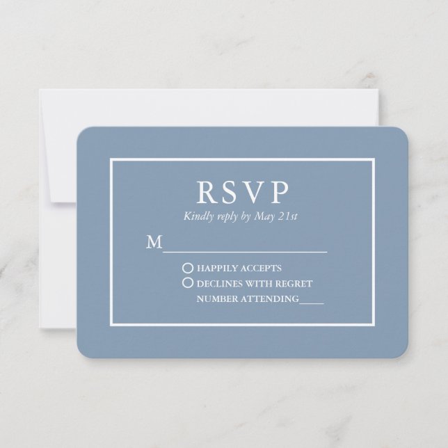Modern Stylish Dusty Blue Wedding RSVP Card (Front)