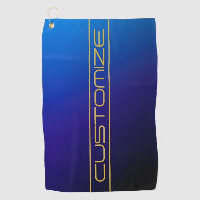 Modern Stylish Editable Gold Text & Blue Purple  Golf Towel (Front)