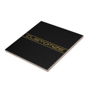Modern Stylish Editable Gold Text & Line Stripes Ceramic Tile