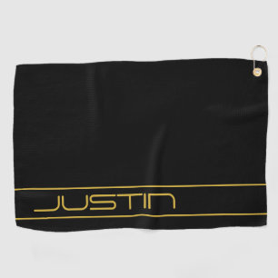 Modern Stylish Editable Gold Text & Line Stripes Golf Towel