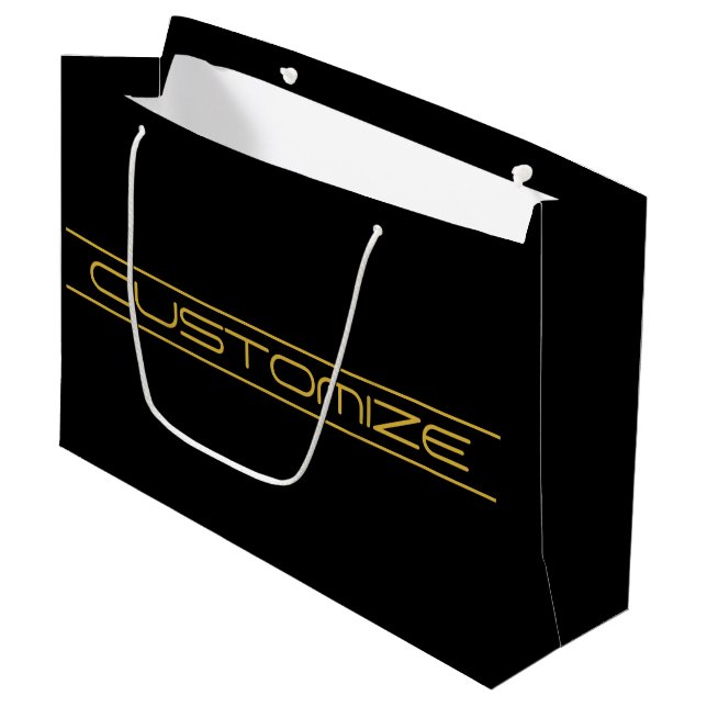 Modern Stylish Editable Gold Text & Line Stripes Large Gift Bag (Front Angled)