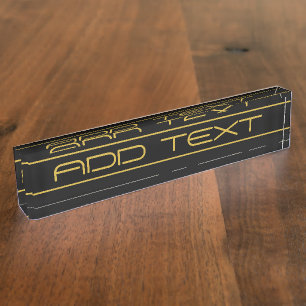 Modern Stylish Editable Gold Text & Line Stripes Nameplate