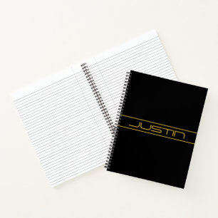 Modern Stylish Editable Gold Text & Line Stripes Notebook