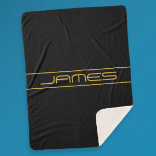 Modern Stylish Editable Gold Text & Line Stripes Sherpa Blanket