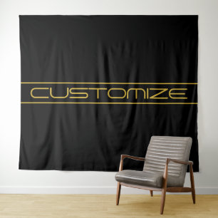 Modern Stylish Editable Gold Text & Line Stripes Tapestry