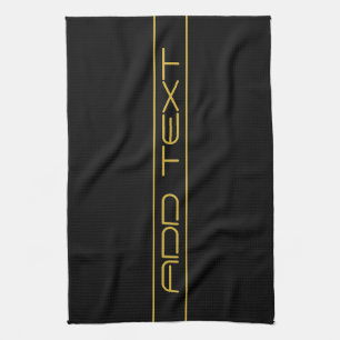 Modern Stylish Editable Gold Text & Line Stripes Tea Towel