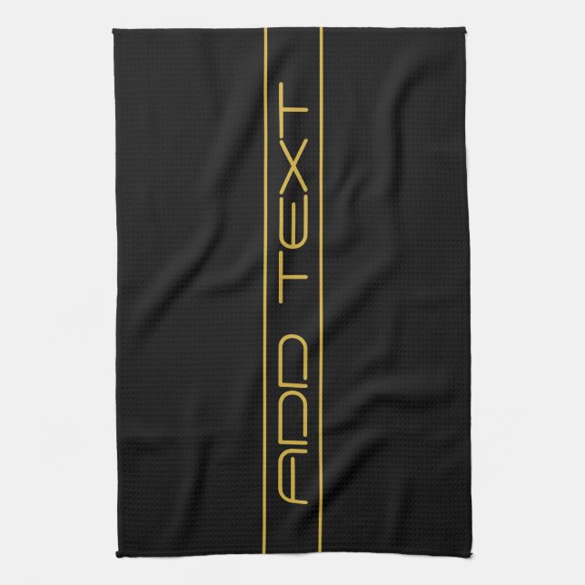 Modern Stylish Editable Gold Text & Line Stripes Tea Towel (Vertical)