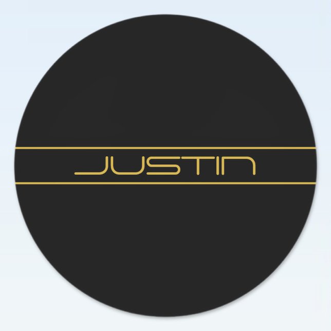 Modern Stylish Editable Gold Text & Stripes Classic Round Sticker (Creator Uploaded)