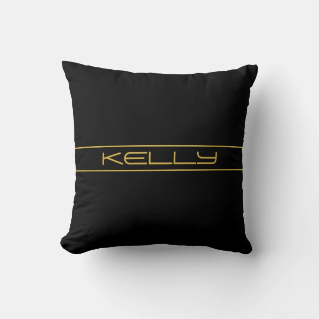 Modern Stylish Editable Gold Text & Stripes Cushion (Front)