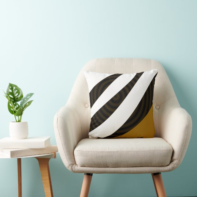 Modern Stylish Elegant Black White Brown Stripes Cushion (Chair)