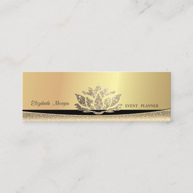 Modern Stylish Elegant Gold Lotus Mini Business Card (Front)