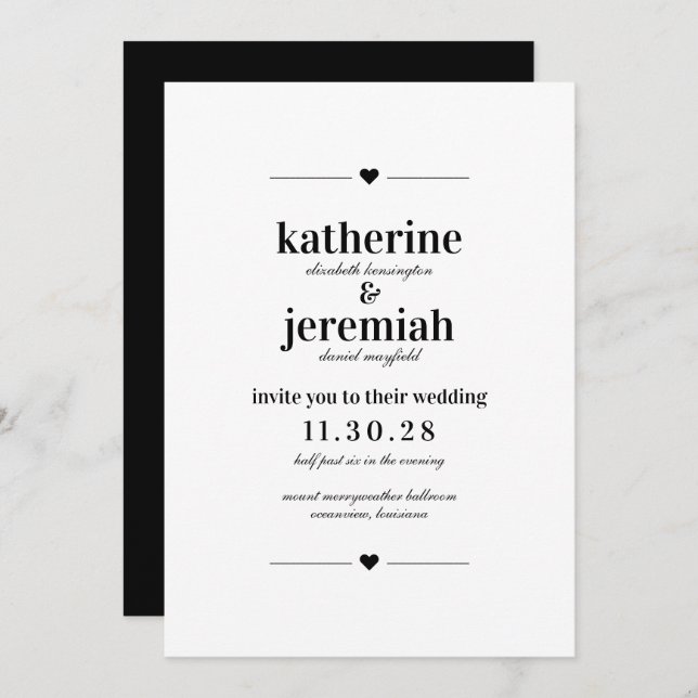 Modern Stylish Elegant Minimalist Heart Wedding Invitation (Front/Back)