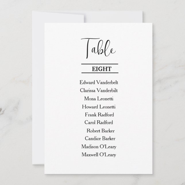Modern stylish elegant wedding table seating chart invitation (Front)