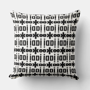Modern Stylish Encrypted Name in Black and White Cushion