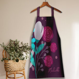 Modern Stylish Floral Script Personalised Apron