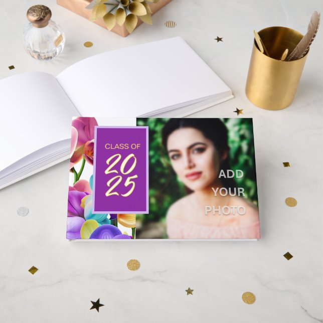 Modern Stylish Foil Graduation Party Guest Book (Front Open)